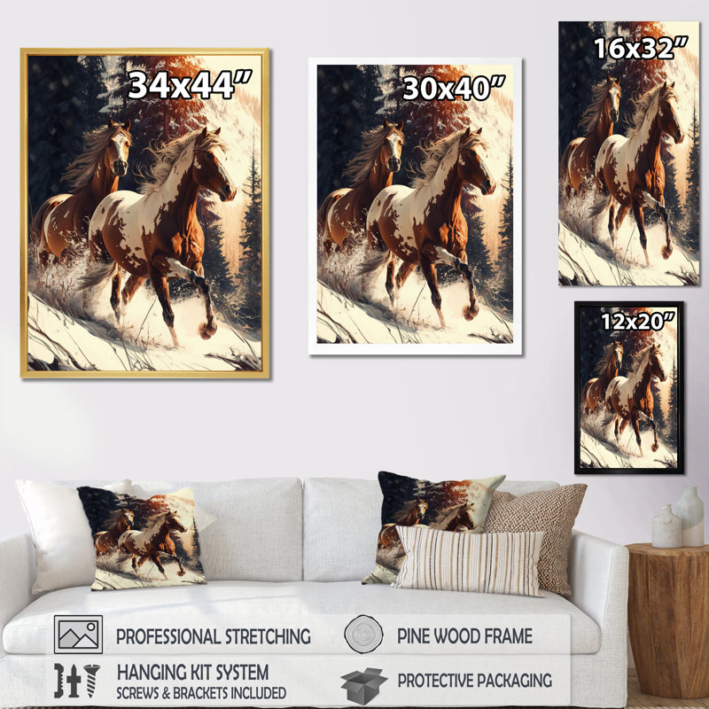 Chevaux sauvages en pleine scène d'hiver, Toile tendue, H 20 po x l 12 po x P 1 po