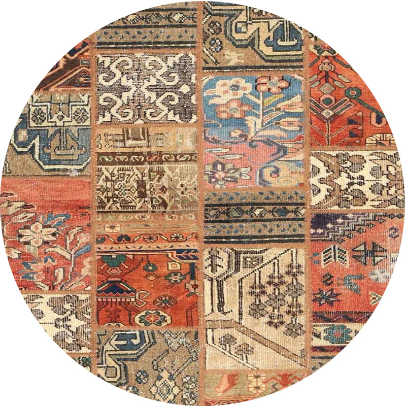 Tapis brun/orange/bleu zone contemporaine, Rond 4 pi