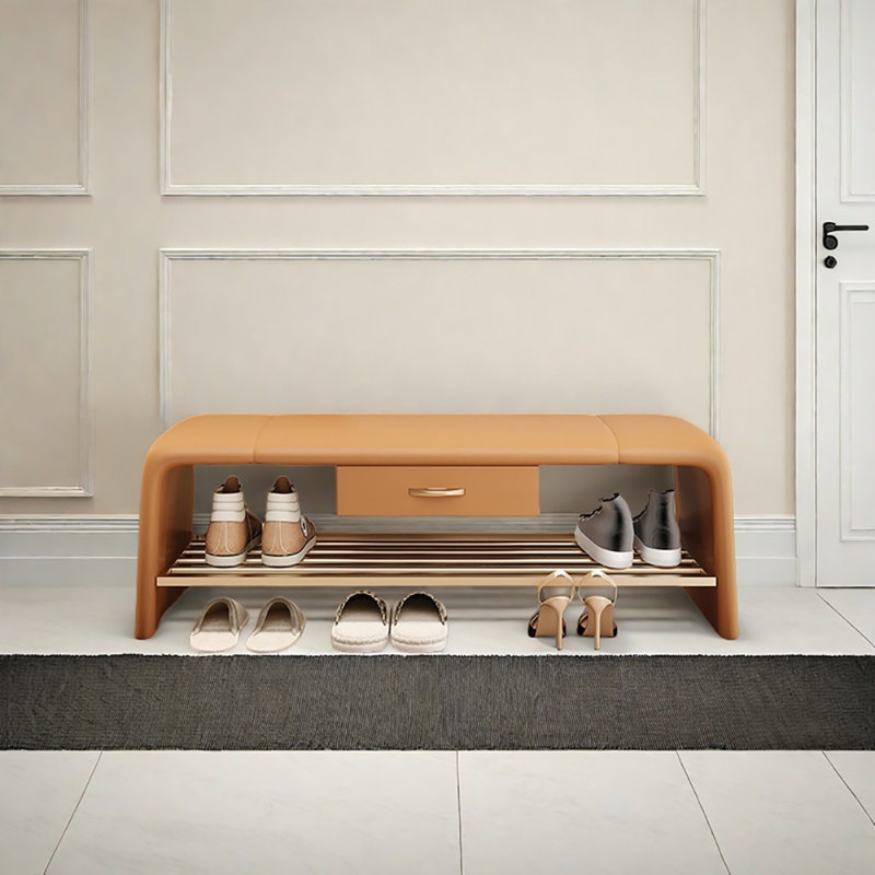 31.5in Leather Shoe Bench, Orange