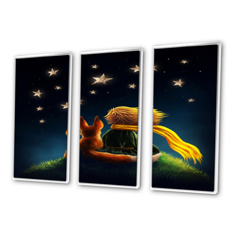 Le Petit Prince, petit garçon avec renard, H 28 po x l 36 po x P 1 po, Blanc