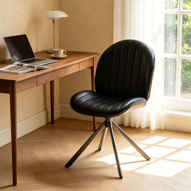Chaise de bureau rembourrée pivotante pour bureau à domicile, Polyurethane, Noir