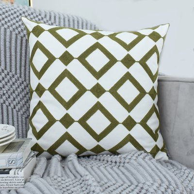 Green Embroidered Floral Pattern Pillow Covers