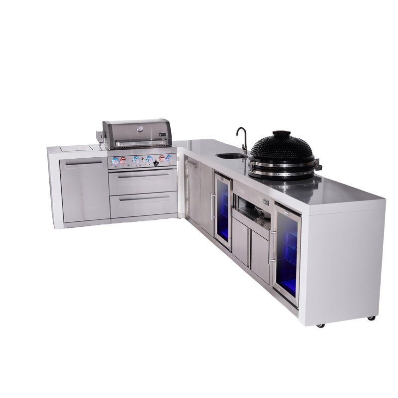 Îlot de cuisine en forme de L de 82 po x 146 po en forme de L pour îlot de cuisine extérieur de luxe Mont Alpi