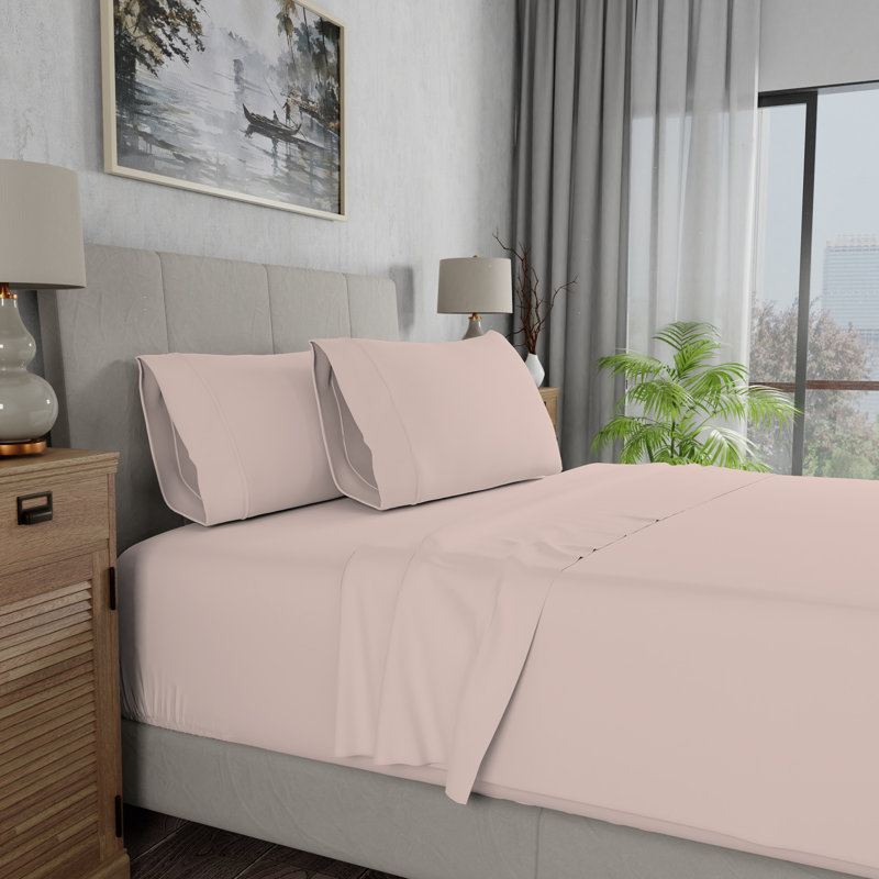 100% Cotton Lightweight Percale Weave Sheet Set, Blush, King Sheet Set with 2 Pillowcases