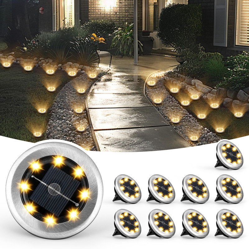 Stainless Steel Solar Powered Integrated LED Stainless Steel Pathway Light Pack, Warm White, 20 Pack
