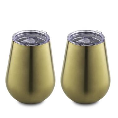 Stainless Steel Stemless Wine Glasses in Gold Set of 2