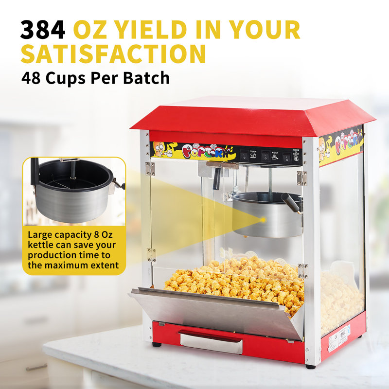 Popcorn Machine, 10 Oz Kettle, 1300w Countertop Popcorn Maker For 48 Cups Per Batch, Movie Theater Popcorn Popper With 3-switch Control, 2 Scoops 1 Cup