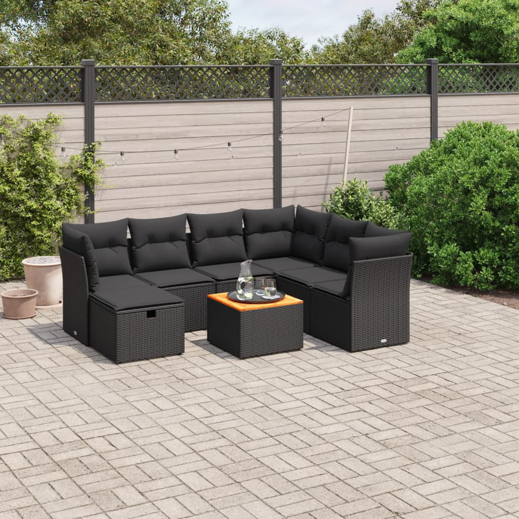 Vidaxl 8-Tlg. Garten-Sofagarnitur Mit Kissen Schwarz Poly Rattan