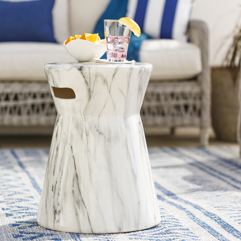 Ceramic Accent Stool, Gray/White
