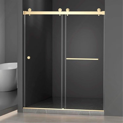 55-59"W x 72"H Frameless Double Sliding Shower Door, 304 Stainless Steel in Brushed Gold 5/16" (8mm) Thick SGCC Tempered Clear Glass