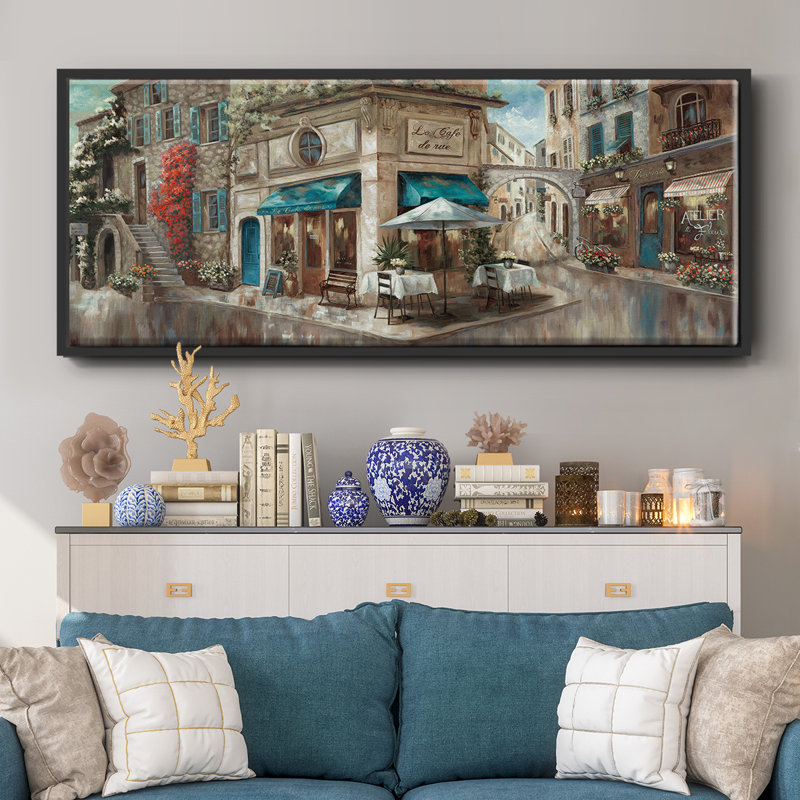 Corner Café- Framed Canvas, 12" H x 30" W