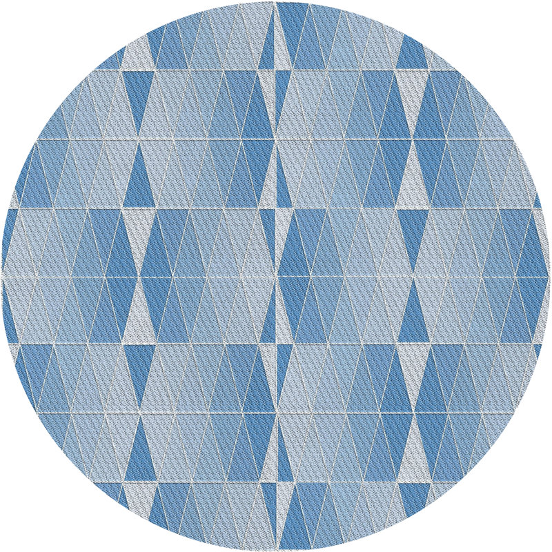 Tapis bleu/blanc cassé à motif, Rond 7 pi