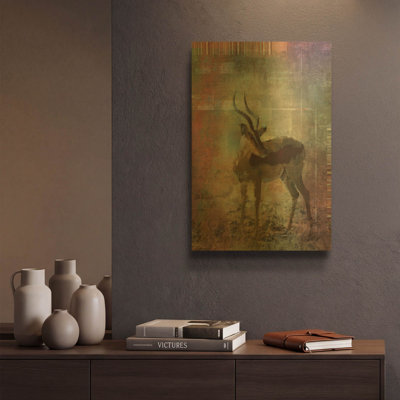 «Afrique Antelope» par Greg Simanson, art mural en métal doré, 12 po x 16 po