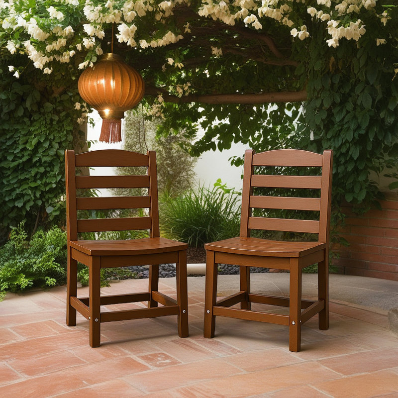 Sustainable HDPE Armless Chair Set - Eco-Friendly Outdoor Seating (Set of 2), Brown