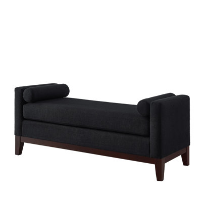 Large Upholstered Boucle Fabric Ottoman With Pillows,Comfort Padded Window Bench For Living Room,Entryway Bench-Black