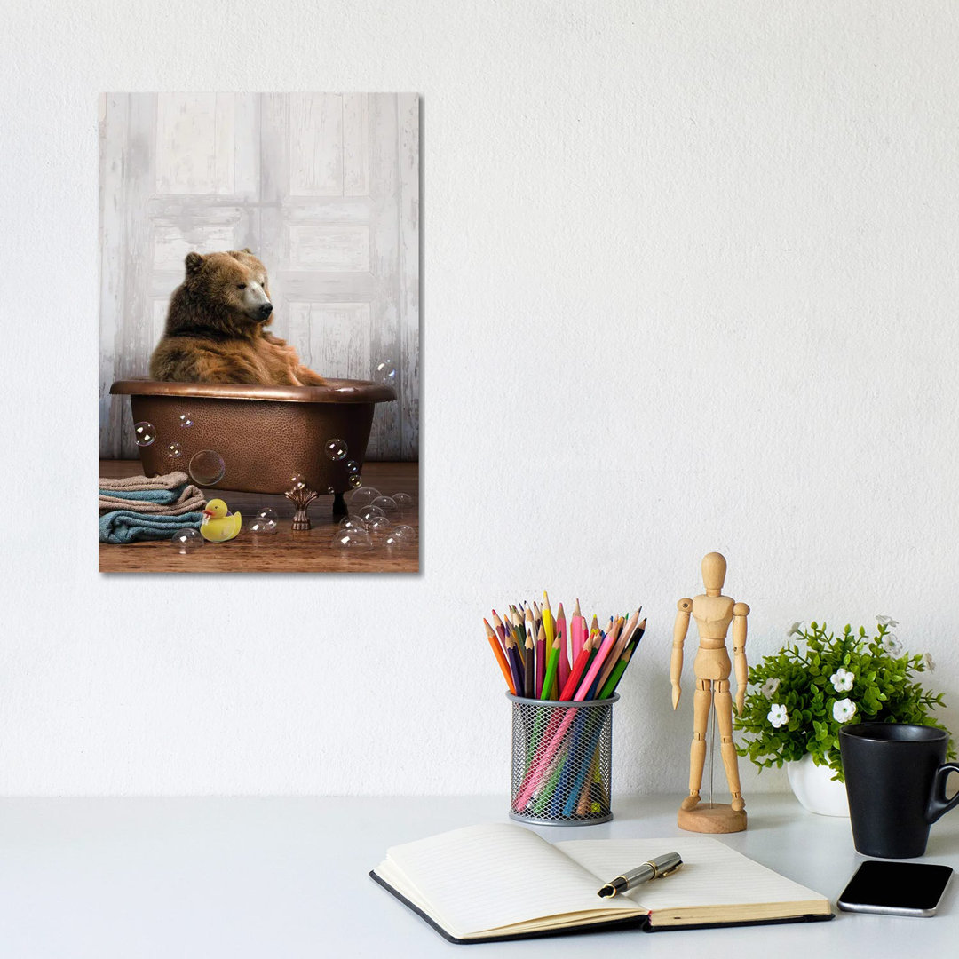 Bear in the Tub by Domonique Brown - Graphic Art Print on Canvas