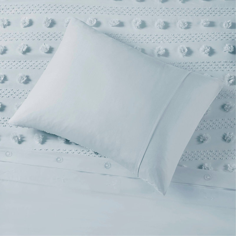 Ensemble de housse de couette en jacquard à 3 pinces avec revers en microfibre, détails de pompons amusants et traitement antimicrobien