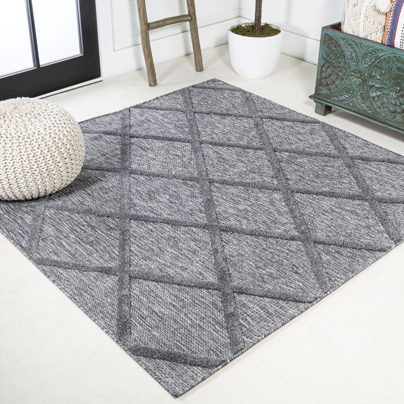 Briano Diamond Trellis Dark Gray Indoor/Outdoor Rug, Square 5'3"