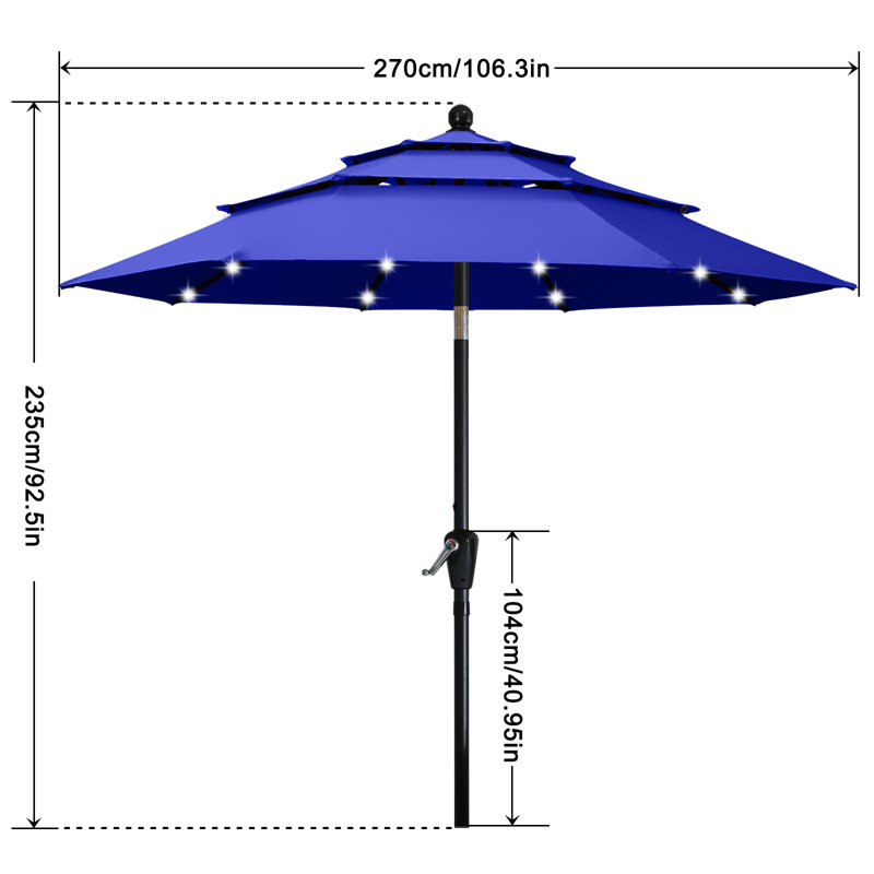 Parasol de marché éclairé Caerphilly, Bleu, 106.3" W x  106.3" D
