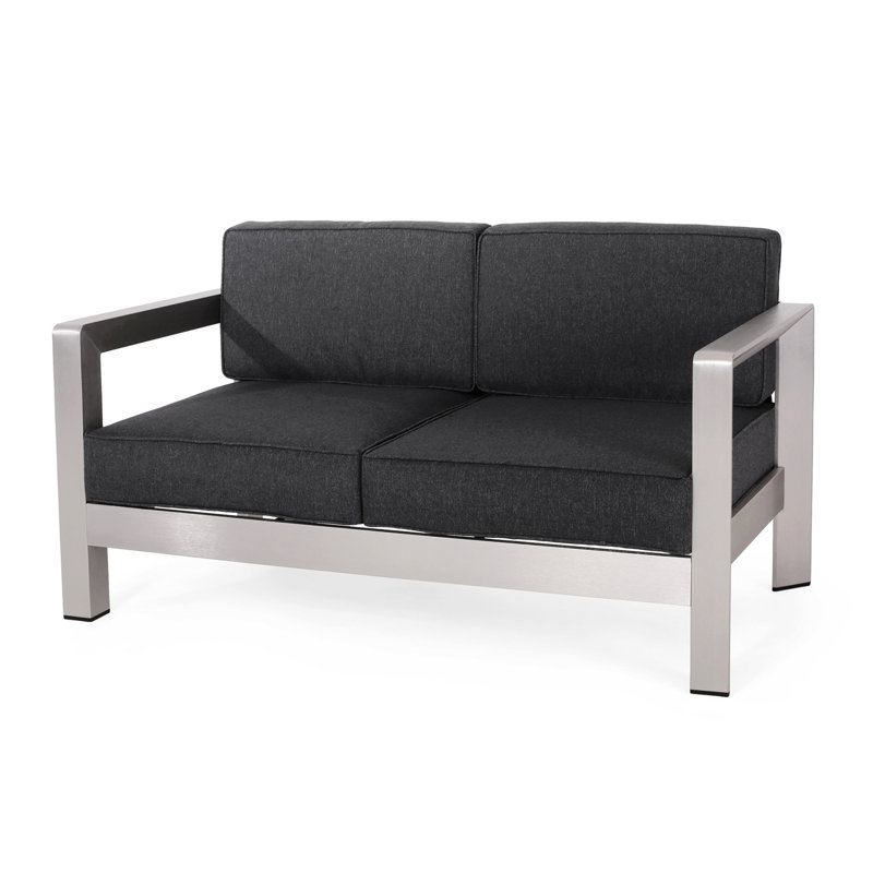 55.25'' Wide Straight Aluminum Loveseat with Cushions, Gray