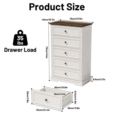 Valera 27.5'' W Vintage 5-Drawer  Dresser with Bronze-Colored Handles