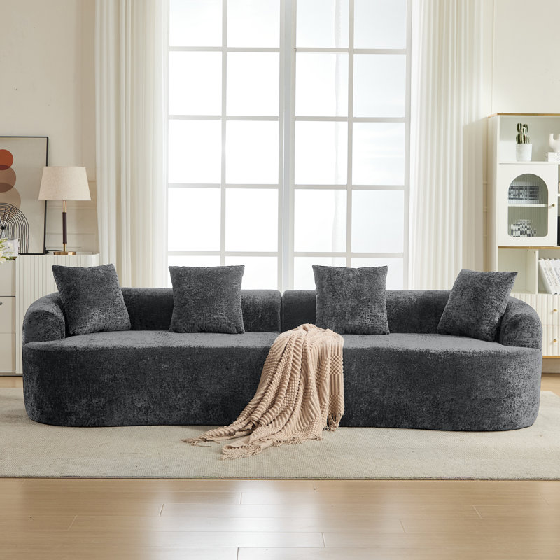 Canapés modulaires incurvés de 110 po en chenille avec coussins Boneless, Gris chenille
