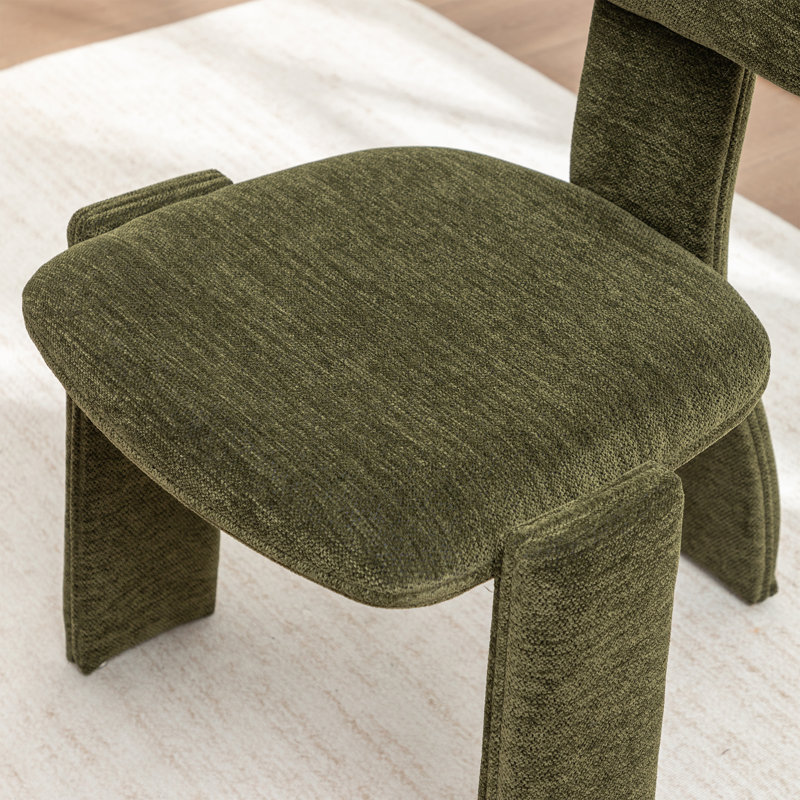 Chaises de salle à manger rembourrées en chenille vert moderne avec siège rembourré, Vert