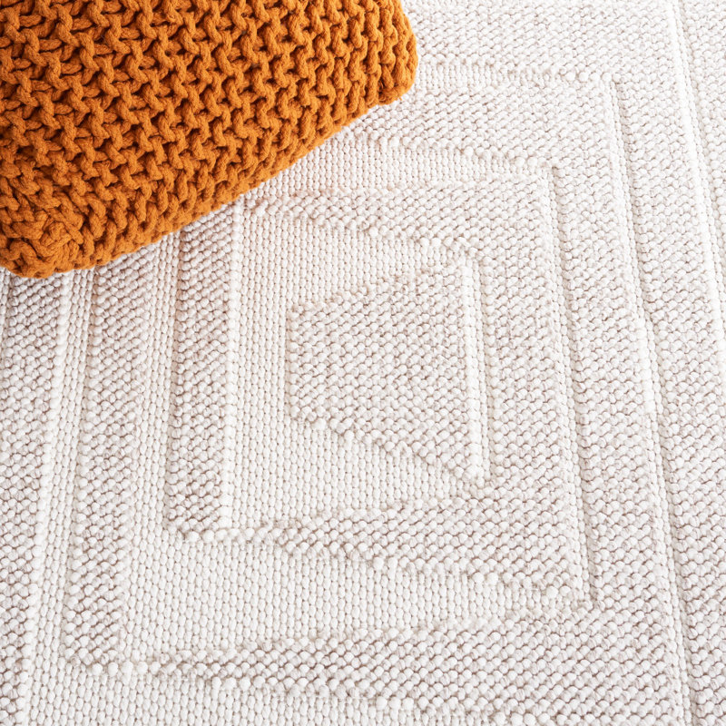 Tapis géométrique tissé à la machine crème, Tapis de couloir 2 pi x 8 pi