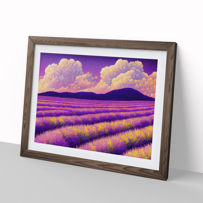 Exquisite Lavender Flower Field - Single Picture Frame Print, 46cm H x 64cm W x 2cm D, Walnut Framed