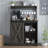 Farmhouse Coffee Bar Cabinet with Storage, Gray Coffee Bar with 6 Hooks, Coffee Bar Table with Sliding Barn Door, Wine Bar Cabinet with Adjustable Shelf for Living Dining Room