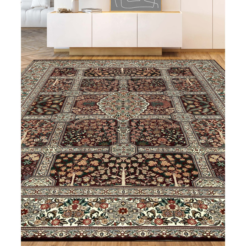 Tapis prune et ivoire noué à la main de haute qualité