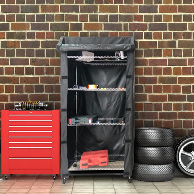 Heavy-Duty Wire Shelving Dust Cover For Storage Shelves And Racks, Zipper-Free Design With Nylon Buckle And Hook & Loop Closure, Waterproof Polyester Oxford Fabric For Garage And Basement