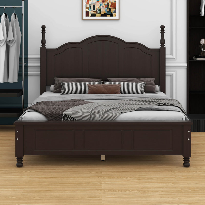 Carmena Retro Style Platform Bed, Full / Double, Dark Walnut