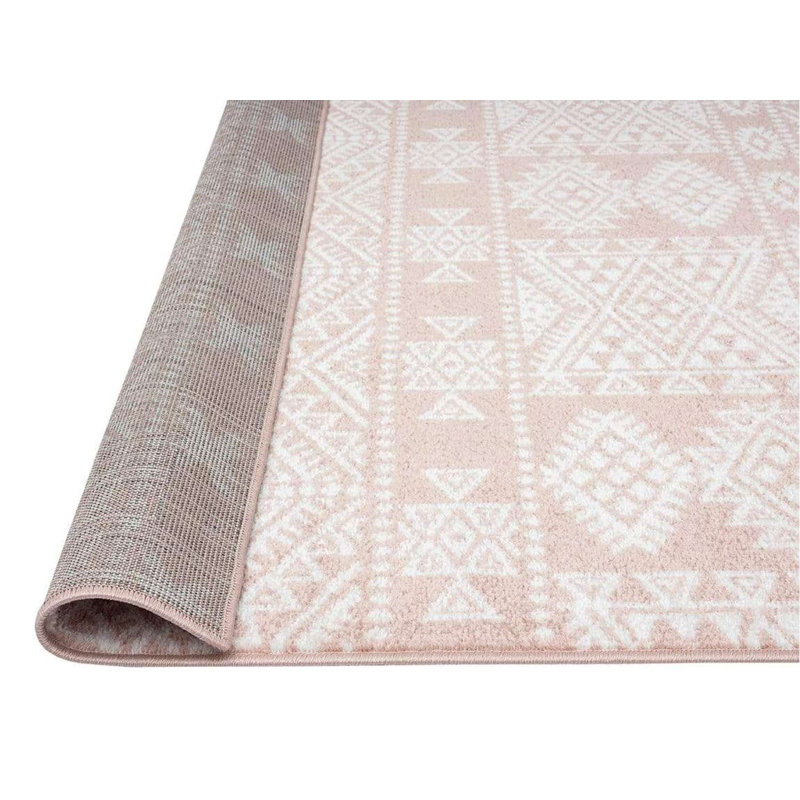 Tapis à motif tribal pêche et ivoire Amelia-Mae, Rectangle 8 pi 10 po x 13 pi