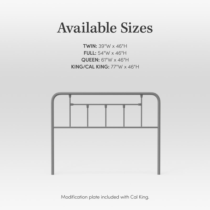 Baywin Steel Metal Slat Headboard, Full, Gray