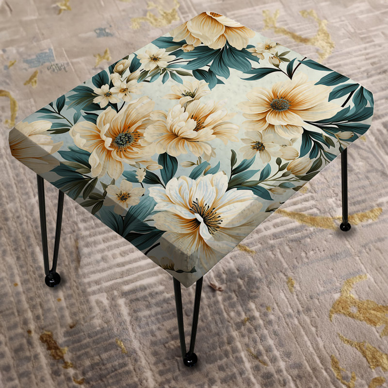 Sandy Beige And Blue Hydrangea Tranquility IV - Floral Rectangle Ottoman