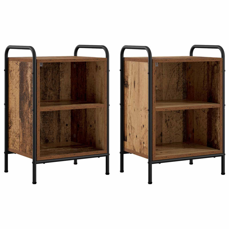 40 cm W Galvanised Steel Bedside Table, Old Wood