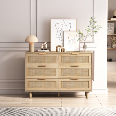 43.31"6-Drawers Storage Cabinet Rattan Drawer,For Bedroom,Living Room,Natural by Bay Isle Home