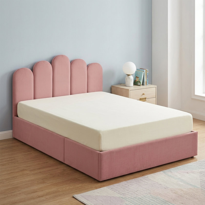 Lit plateforme tapissier Petal Palm, Rose, Grand lit