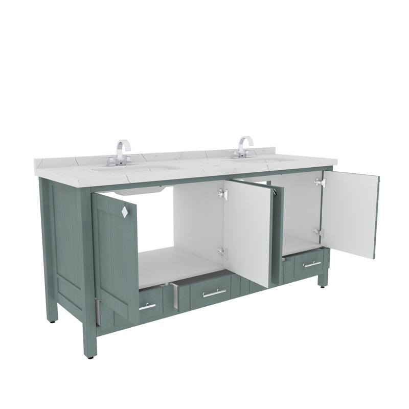 Edlefsen 71'' Double Bathroom Vanity with Engineered Marble Top, Sea Green