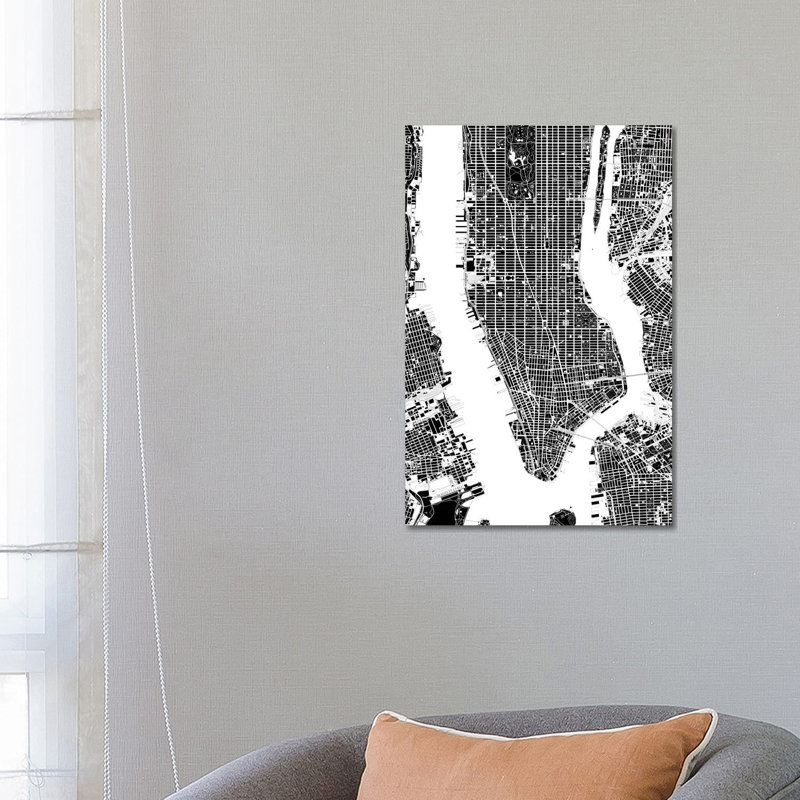 «New York Black and White» par Planos Urbanos - impression sur toile tendue, H 26 po x l 18 po x 1,5 po