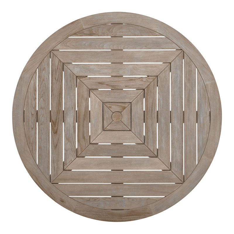 Weathered Teak Round Outdoor Dining Table with Umbrella Hole