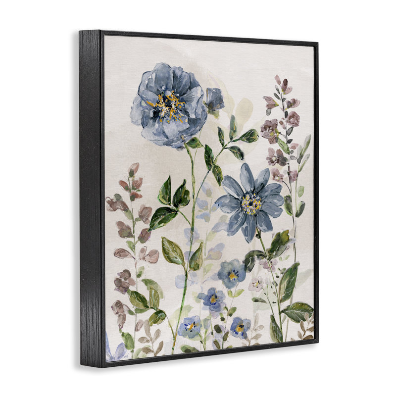 «Blush Blue Garden Flowers», art giclée par Sally Swatland, H 20 po x l 16 po, Giclée encadrée noir minuit