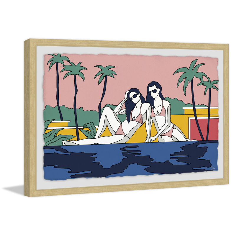 Girls Sunbathing by the Pool 1 Piece Single Picture Frame Wall Art, 41 cm H x 61 cm W x 4 cm D