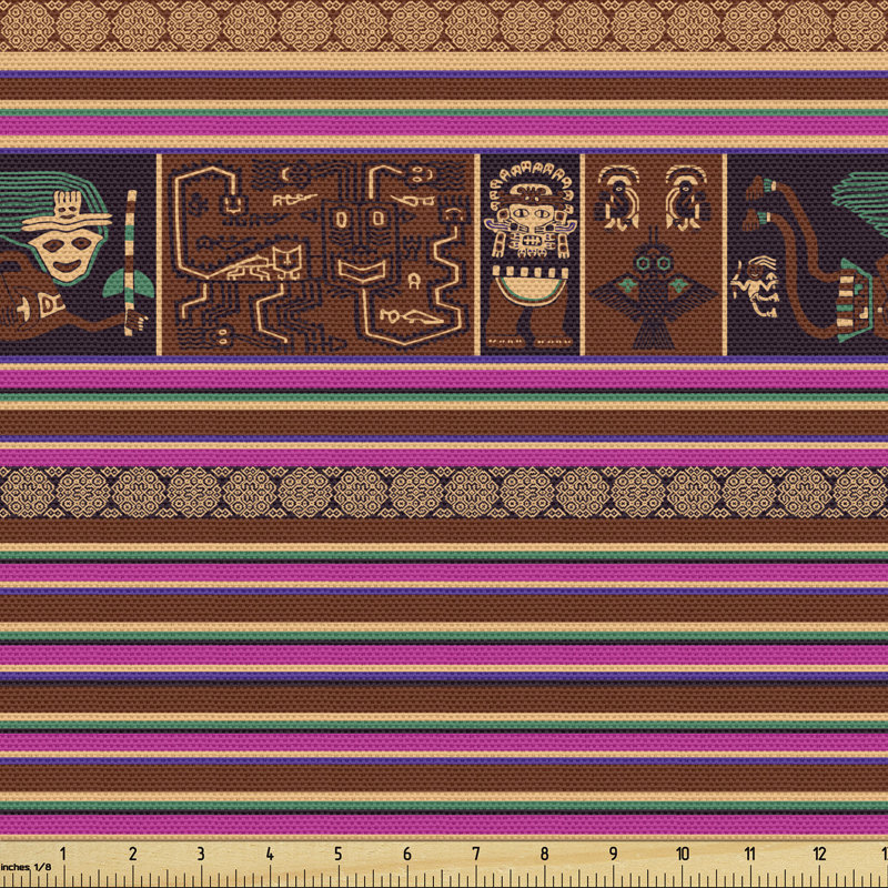 Hopkint Folk Motifs and Stripes Fabric