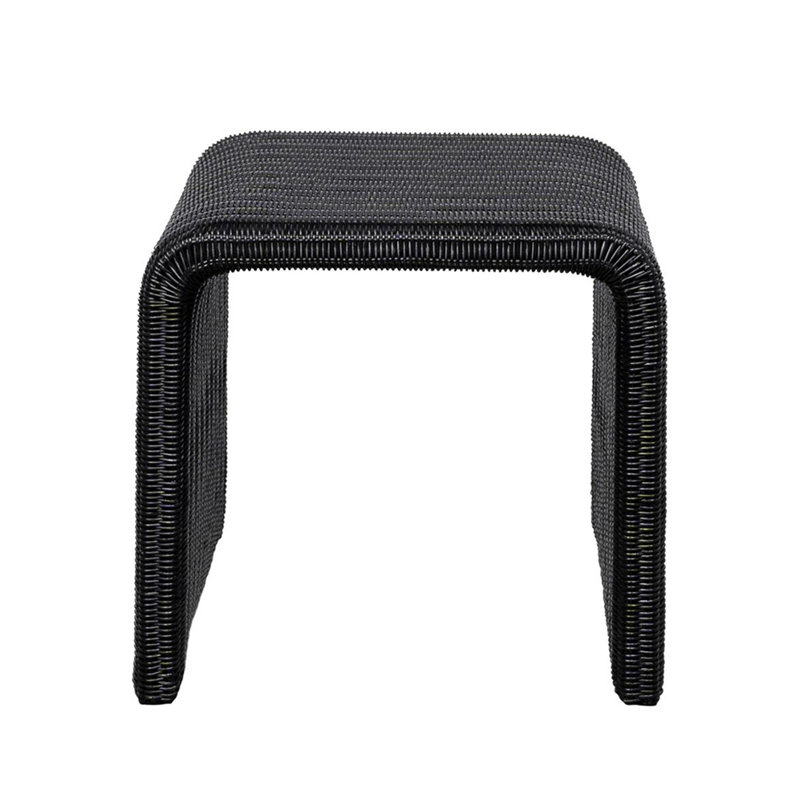 Table de bout carrée en rotin tissé, noir, Noir