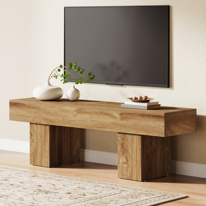 Meuble télé pour téléviseur de 55 po ou moins Farmhouse, consoles en bois pour le salon, Light Brown
