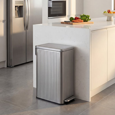 13 Gallon (50 L) Slim Kitchen Bin with Pedal, Soft-Close Lid, Removable Inner Bucket, 15 Bags, Silver