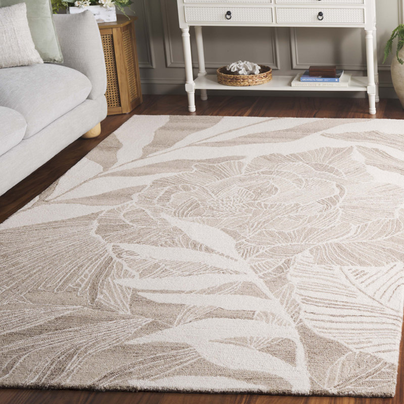 Braddy 741 Hand Tufted Wool/Cotton Floral Rug in Ivory/Beige, Rectangle 5' x 8'