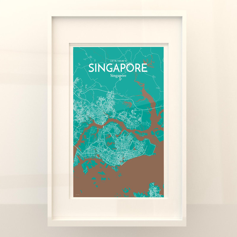 Singapore City Map In Nature - No Frame Print, 17cm H x 11cm W x 0.05cm D